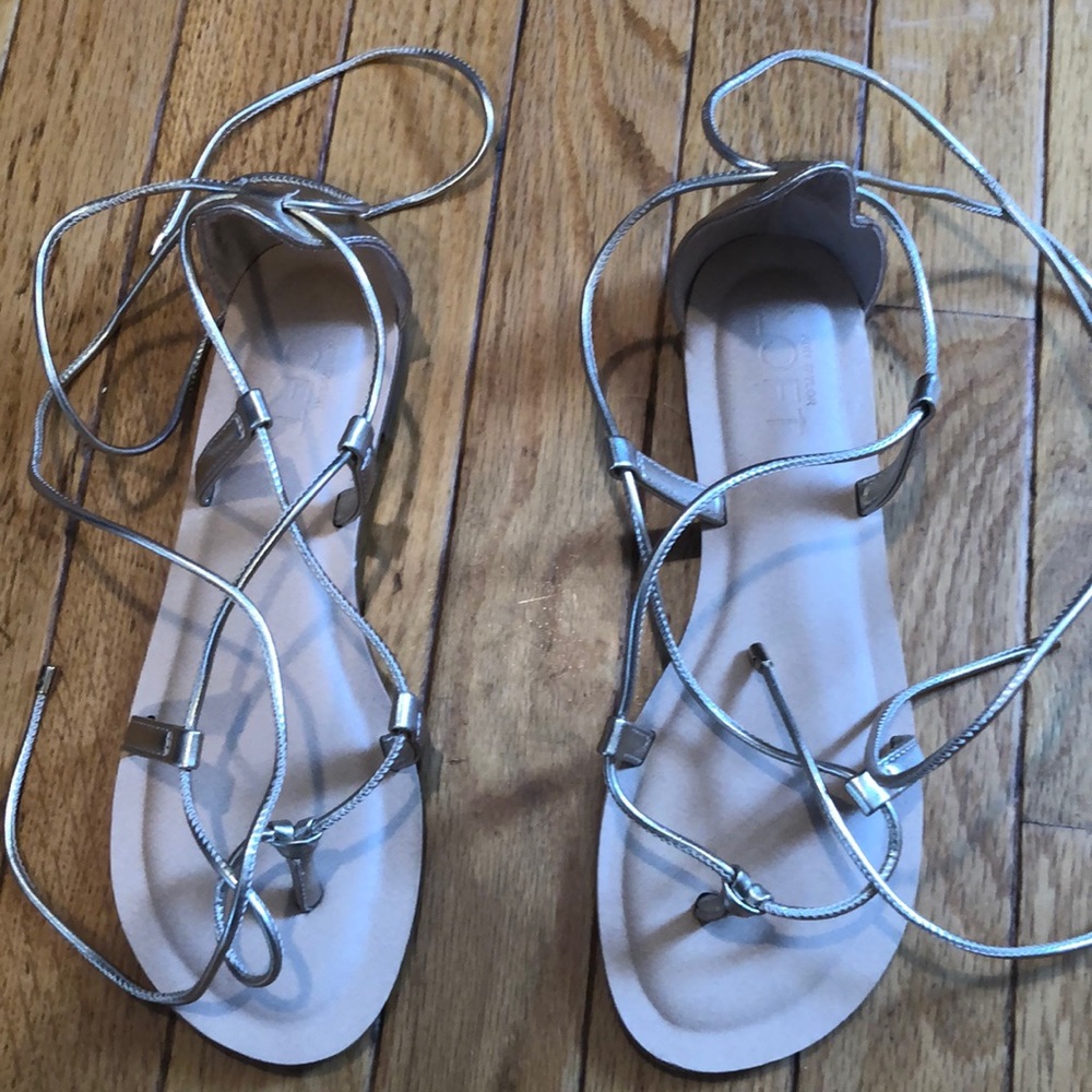 Loft gold ankle wrap sandals